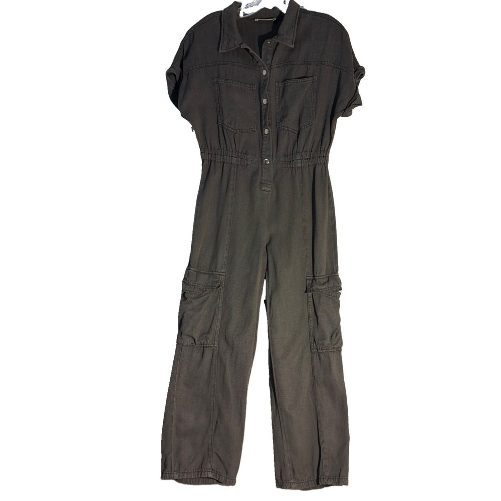 ZARA JUNIOR/WOMENS BLACK DENIM CARGO JUMPSUIT - SIZE 13/14 - PREOWNED